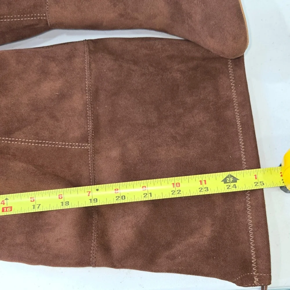 Justfab Brown Faux Suede Over The Knee Boots Block Heel Pointed Toe 8M